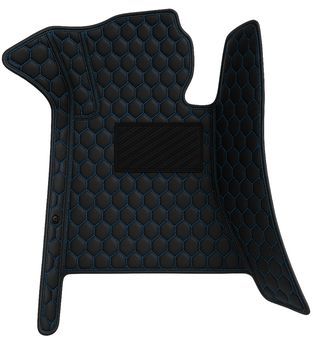 Honeycomb Series - Black with Blue Stitching - Driver Mat